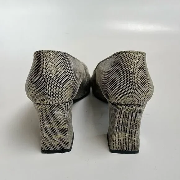 Vintage 90s Stuart Weitzman Snakeskin Reptile Gold Tan Pumps Heels Shimmer 6 6.5 - Picture 6 of 11